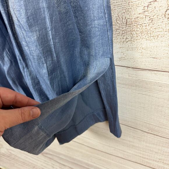 Free People Arlo Pleated High Rise Wide Leg Slit Hem Sheen Trouser Pants Size 6 - Picture 10 of 12